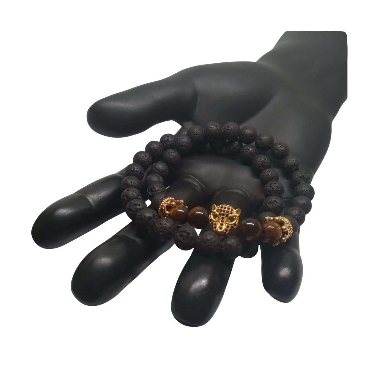 Juego de Pulsera para Hombre de Leopardo con Piedra Volcánica y Ojo de Tigre