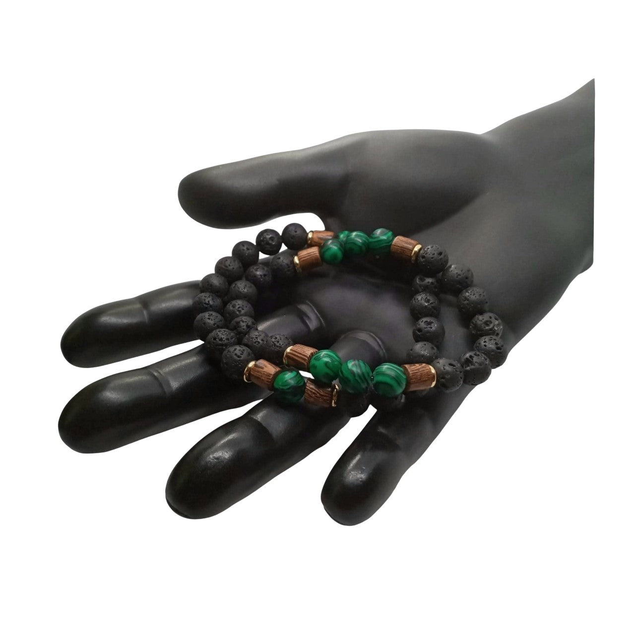 Juego de Pulsera para Hombre con Piedra Volcánica y Malaquita