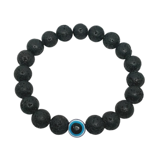 Pulsera para Hombre con Ojo Turco y Piedra Volcánica o Lava