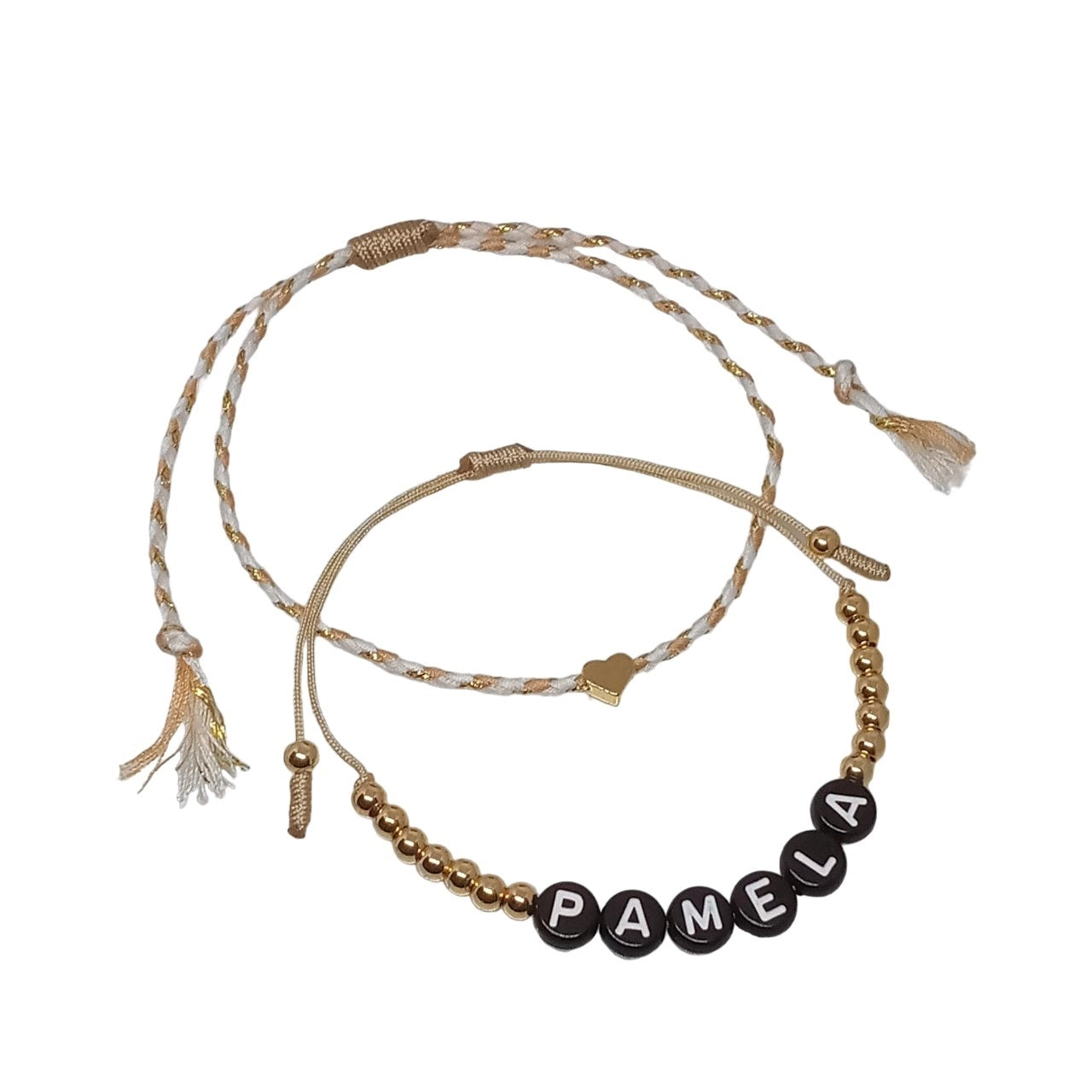 Set de Pulsera para Mujer de Hilo con nombre Pamela y dije de Corazón