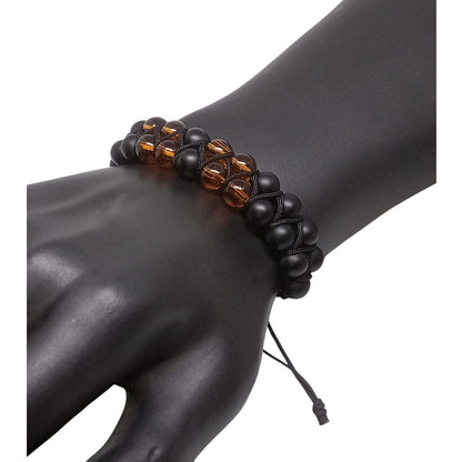 Pulsera para Hombre con Cuarzo Ónix y Ámbar