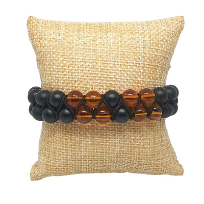 Pulsera para Hombre con Cuarzo Ónix y Ámbar