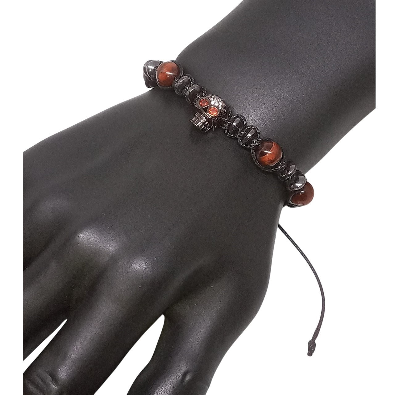 Pulsera para Hombre de Calavera con Cuarzo Ojo de Tigre y Hematita