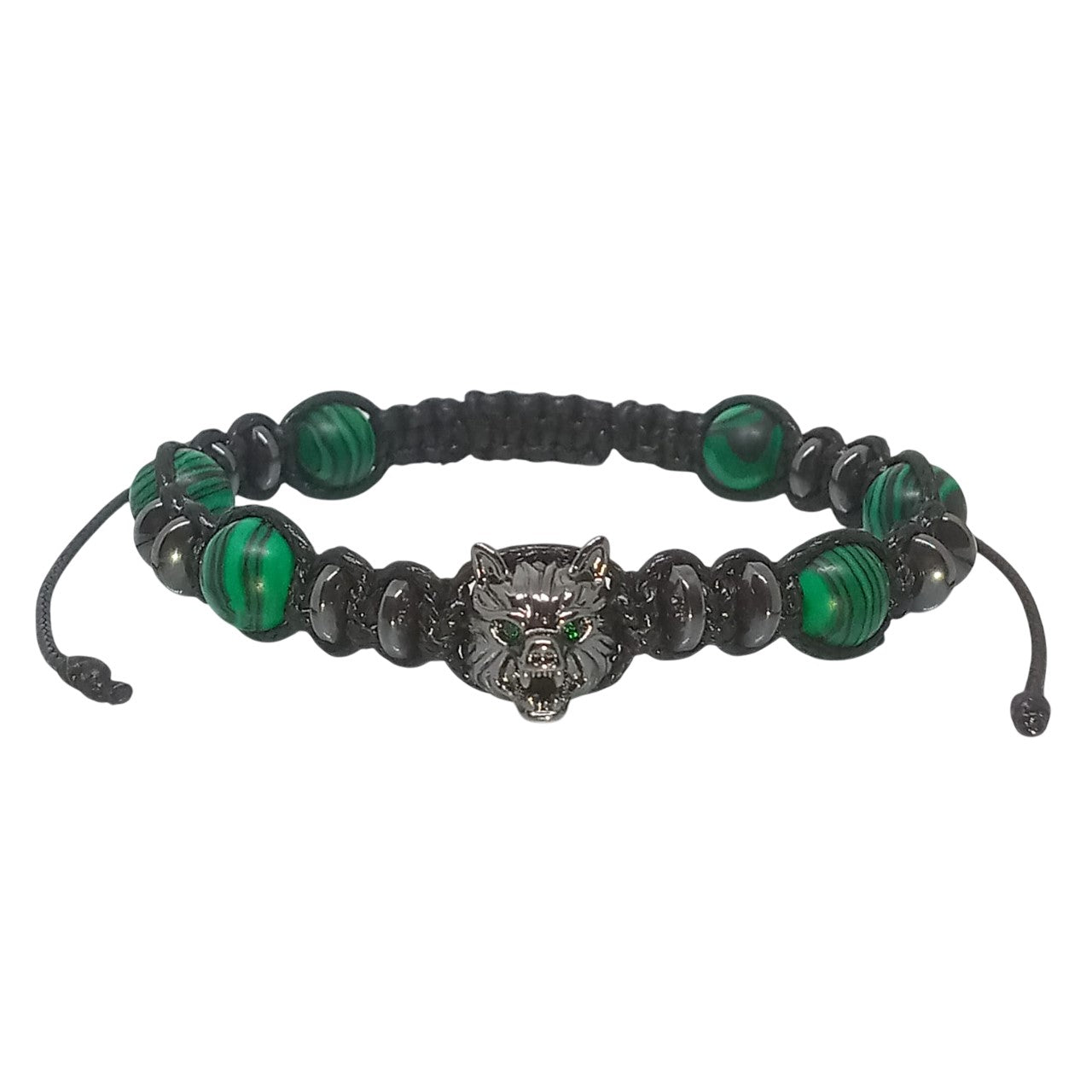 Pulsera para Hombre de Lobo con Cuarzo Malaquita y Hematita