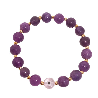 Pulsera curativa con dije de Ojo Turco y Cuarzo Amatista de Joyas Lucyana