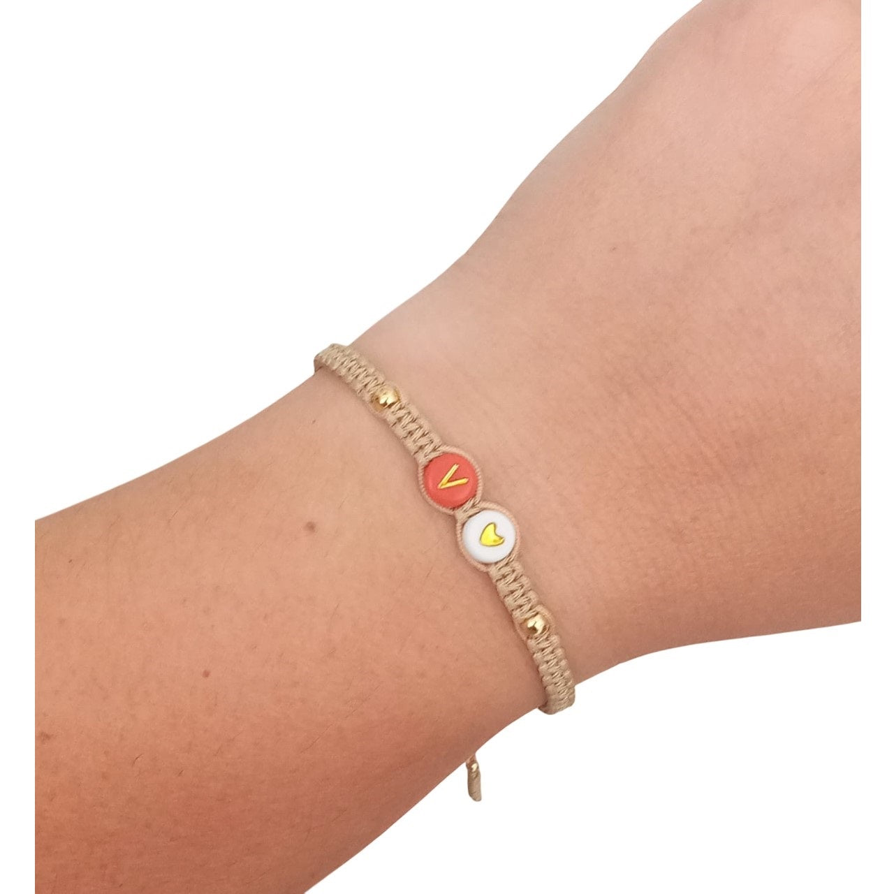 Pulsera para Mujer de Hilo con Letra Inicial V y Corazón de Joyas Lucyana