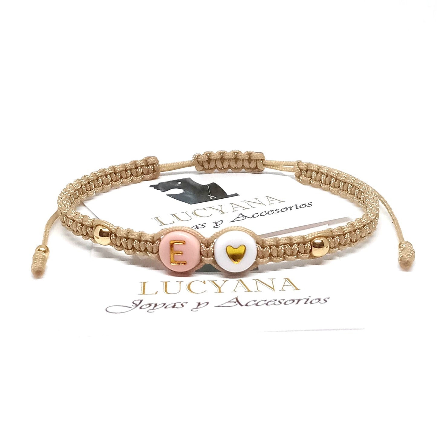 Pulsera Mujer de Hilo con Letra Inicial E y Corazón de Joyas Lucyana