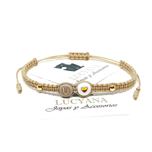 Pulsera para Mujer de Hilo con Letra Inicial U y Corazón de Joyas Lucyana