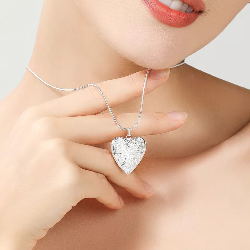 Collar Portafoto de Corazón para Mujer Bañado en Plata 925