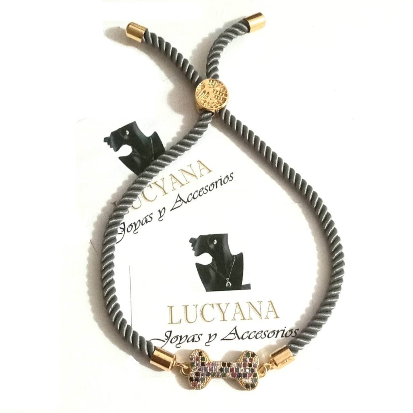 Pulsera para Mujer de cordón plata con dije de hueso de perro