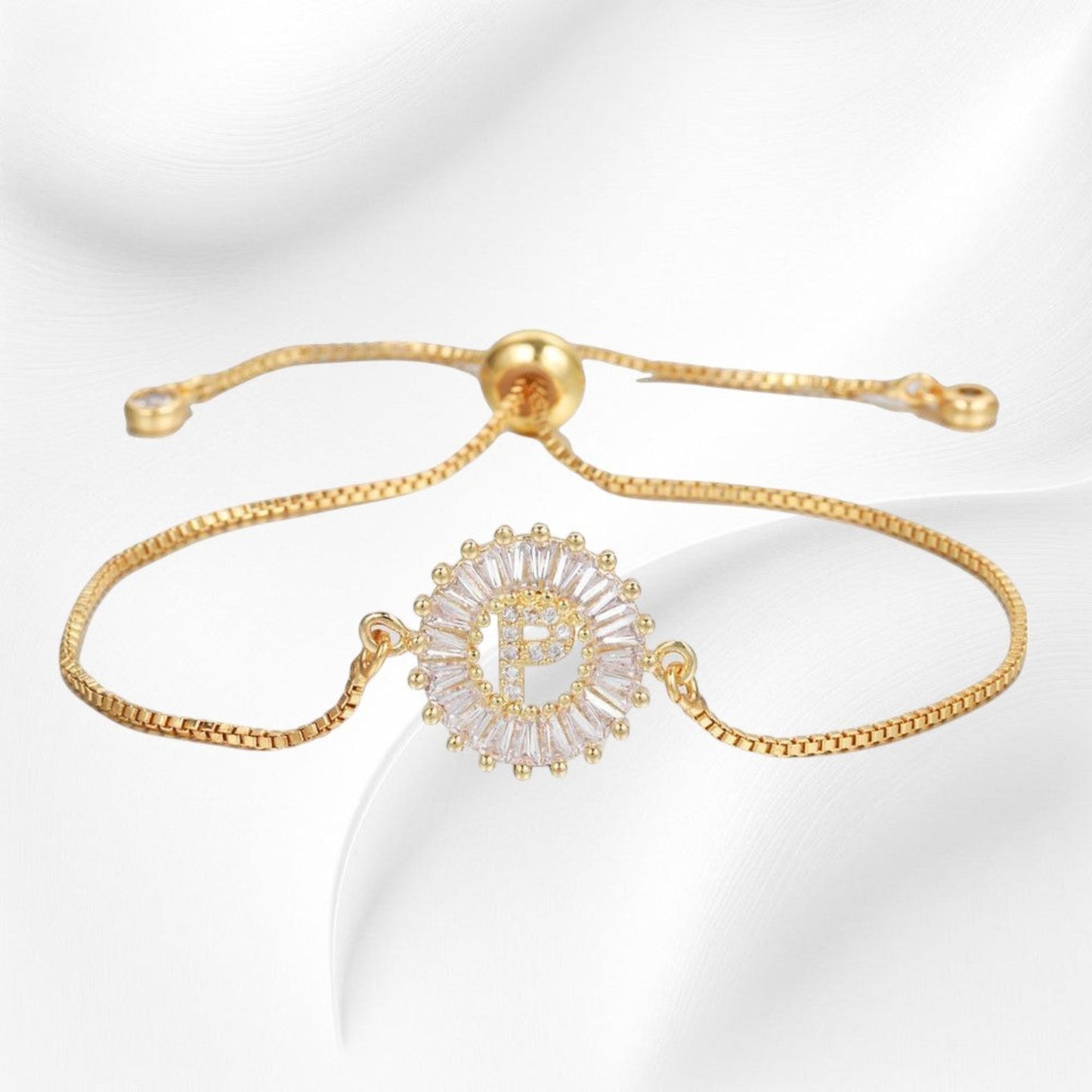 Pulsera para Mujer con Letra Inicial P Bañada en Oro de 14K