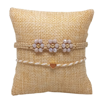 Set de Pulseras de hilo para mujer con Flores y dije de corazón