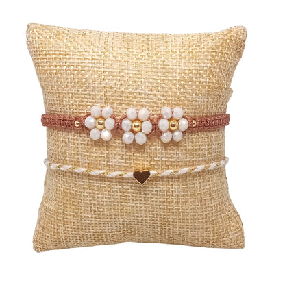 Set de Pulseras de hilo para mujer con Flores y dije de corazón