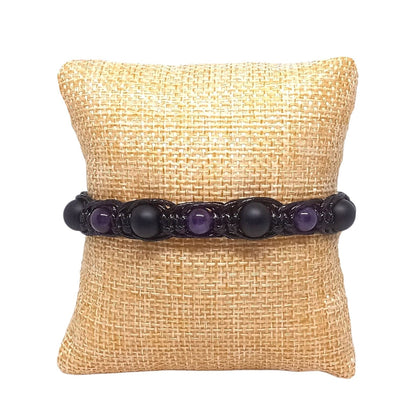 Pulsera Unisex Duo Místico Cuarzo Ónix y Amatista