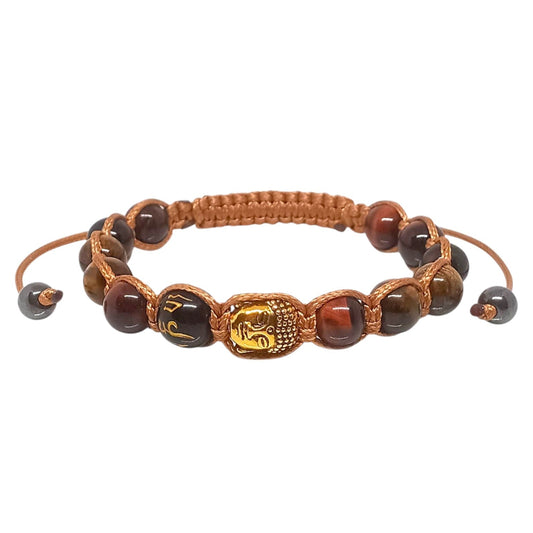Pulsera Unisex de Buda, Mantra Om Mani Padme Hum y Piedras Naturales de Ojo de Tigre