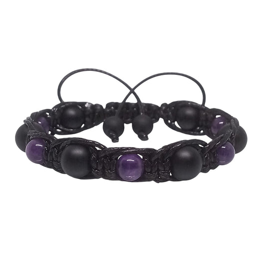 Pulsera Unisex Duo Místico Cuarzo Ónix y Amatista