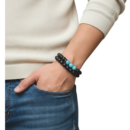 Pulsera Curativa Hombre Piedras Naturales Cuarzo Celeste