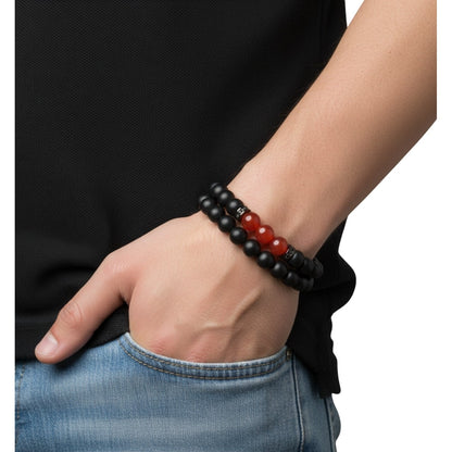 Pulsera Energética Hombre Piedras Naturales Cuarzo Rojo