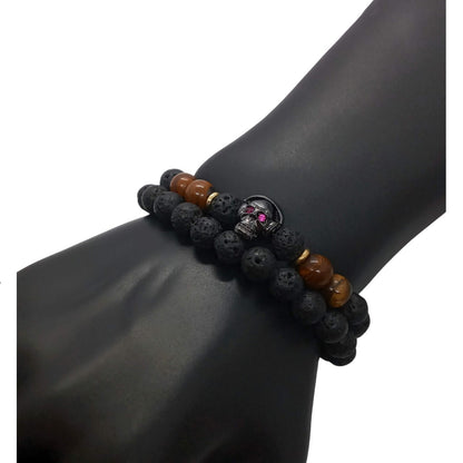 Pulsera Energética Hombre Calavera Dj, Piedras Naturales