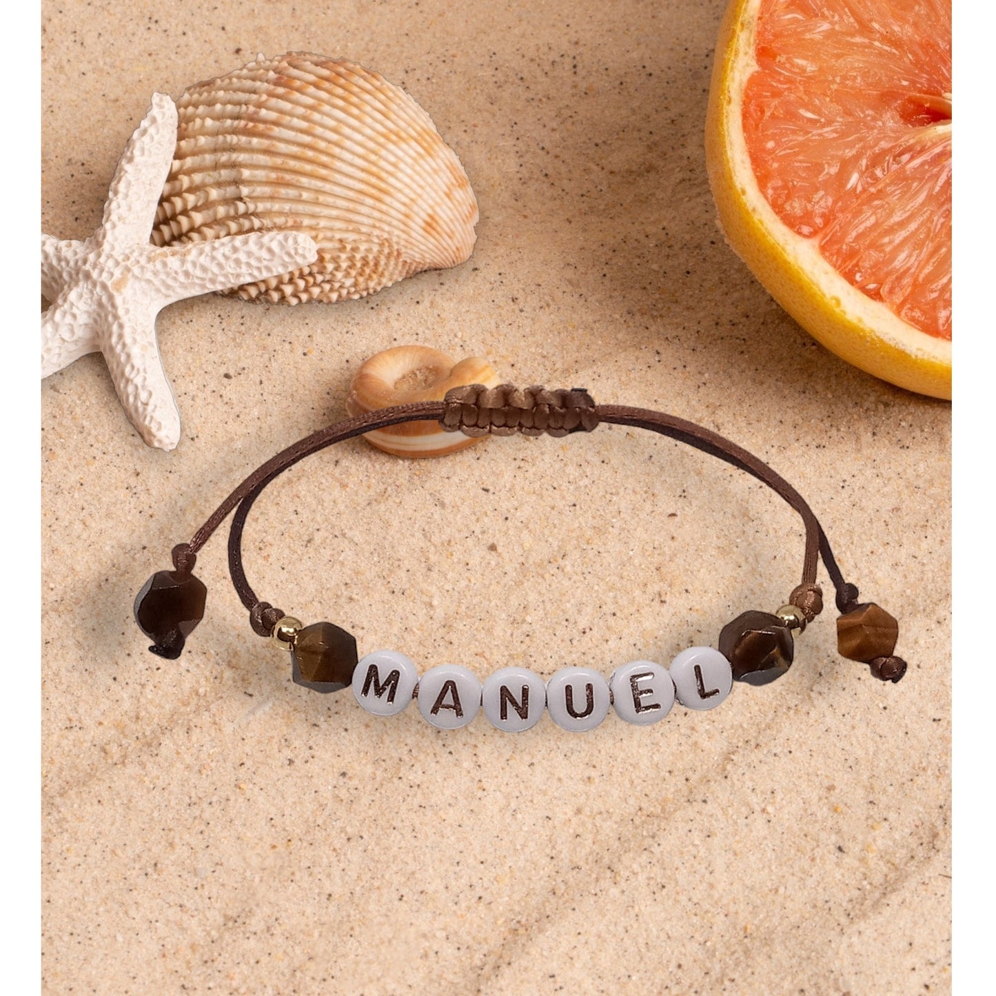 Pulsera para Hombre de Letras con Nombre Manuel y Ojo de Tigre