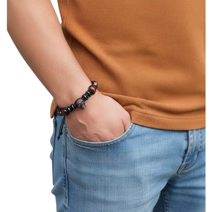 Pulsera para Hombre de Calavera con Cuarzo Ojo de Tigre y Hematita