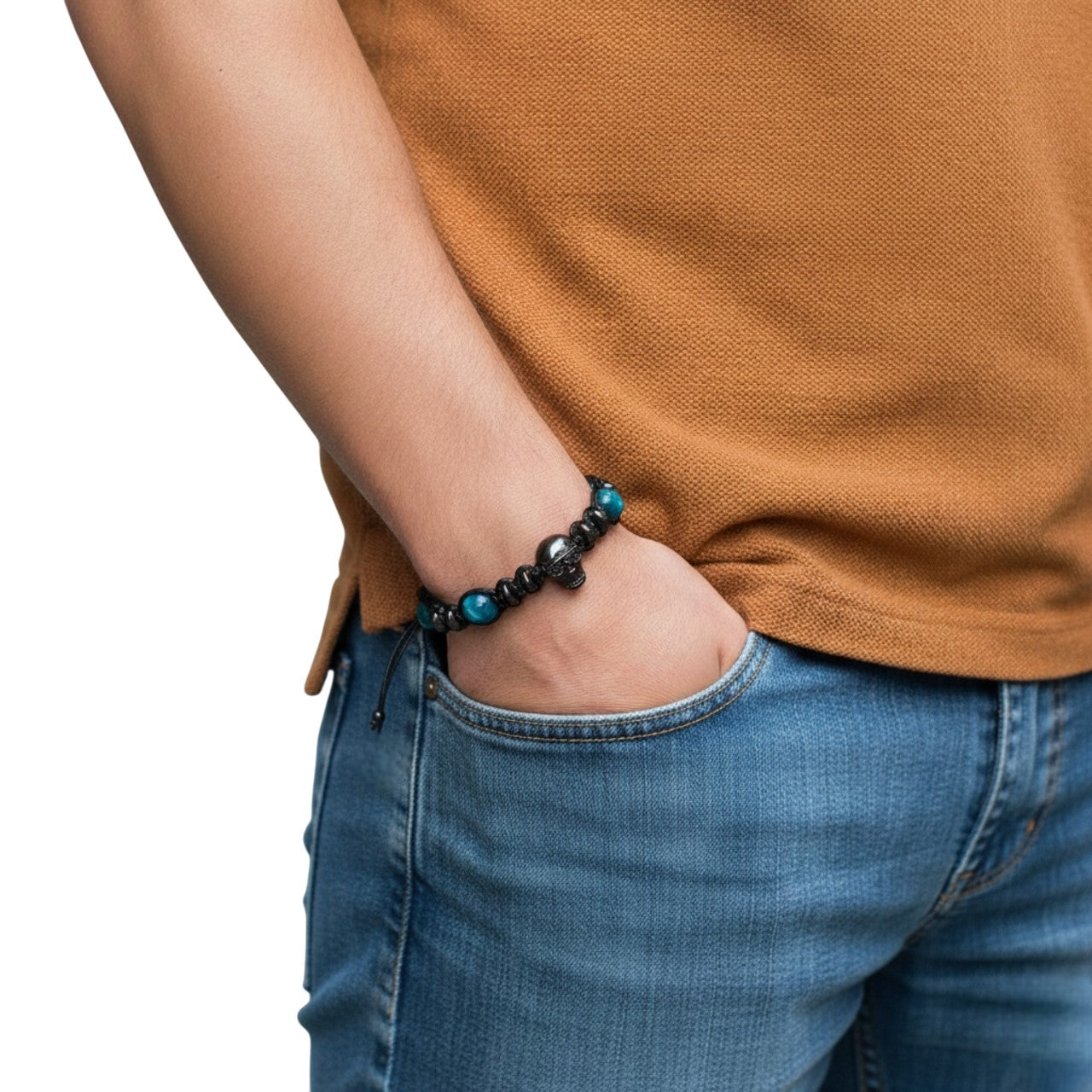 Pulsera Energética Calavera Piedras Naturales Hombre