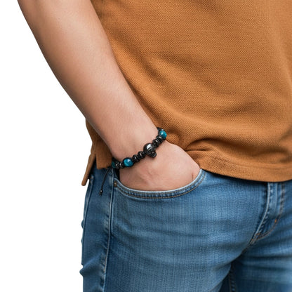 Pulsera Energética Calavera Piedras Naturales Hombre