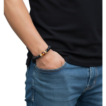 Juego de Pulsera para Hombre de Corona con Cuarzo Ámbar y Ónix