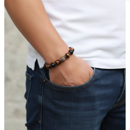 Pulsera para Hombre con Cristal y Cuarzo Ojo de Tigre, Ónix y Ámbar