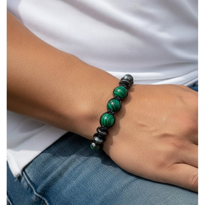 Pulsera para Hombre con Cuarzo Malaquita y Hematita