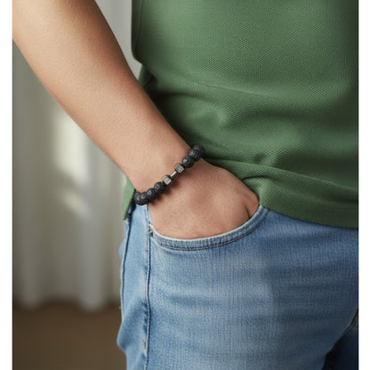 Pulsera Hombre Mancuerna Piedra Volcánica de Joyas Lucyana