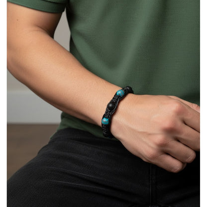 Pulsera para Hombre, Mujer, con Cuarzo Ónix, Hematita y cuero