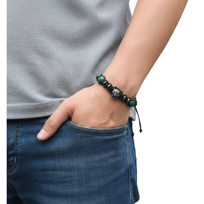 Pulsera para Hombre de Lobo con Cuarzo Malaquita y Hematita
