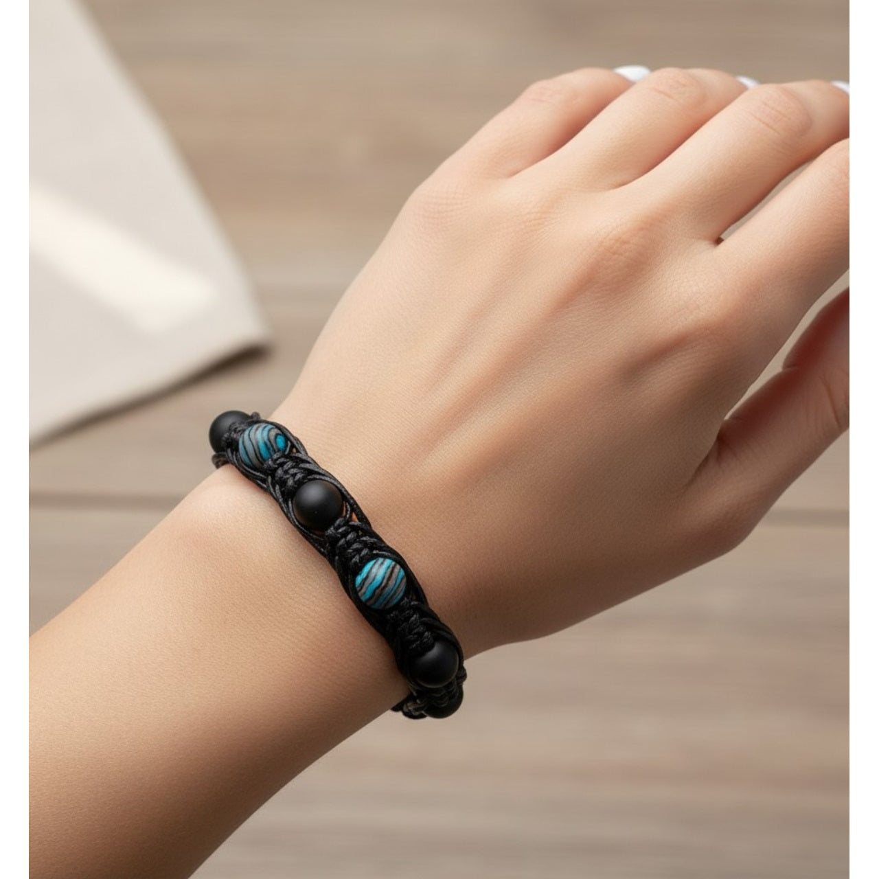 Pulsera para Hombre, Mujer, con Cuarzo Ónix, Hematita y cuero