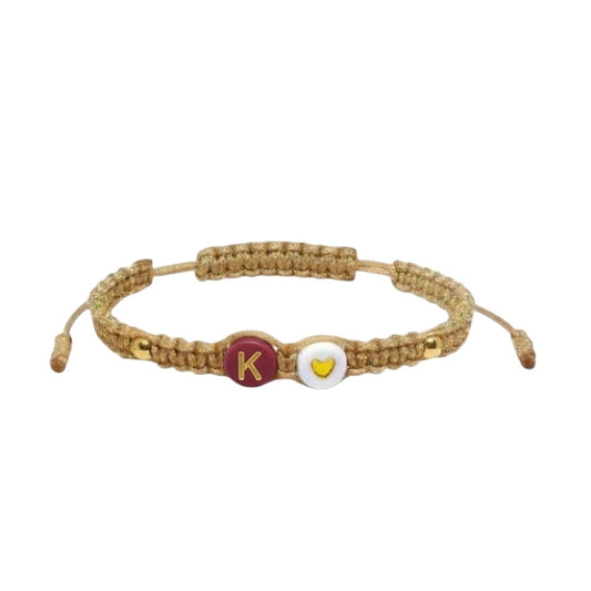 Pulsera Mujer de Hilo con Letra Inicial K y Corazón de Joyas Lucyana
