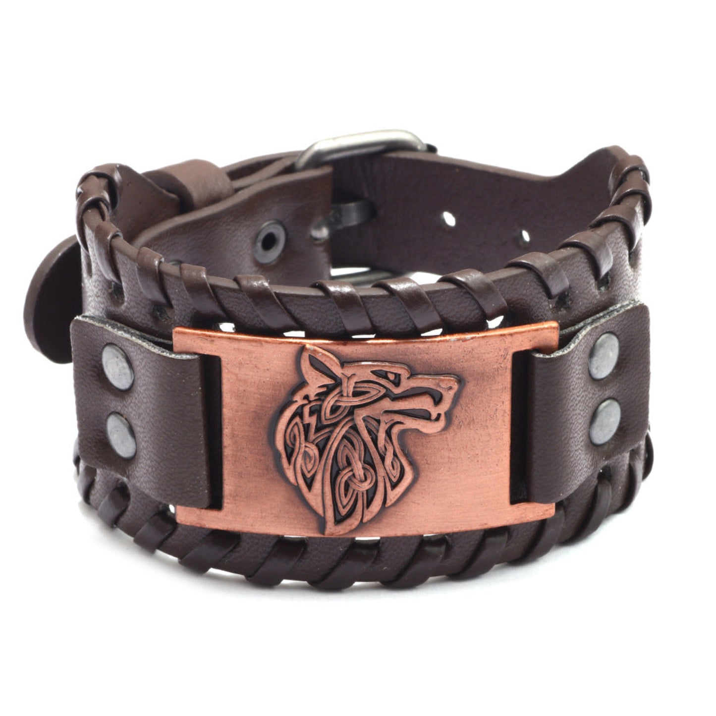 Brazalete para Hombre de Lobo con Cuero Marrón