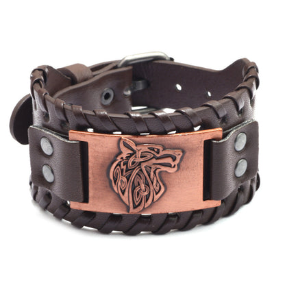 Brazalete para Hombre de Lobo con Cuero Marrón