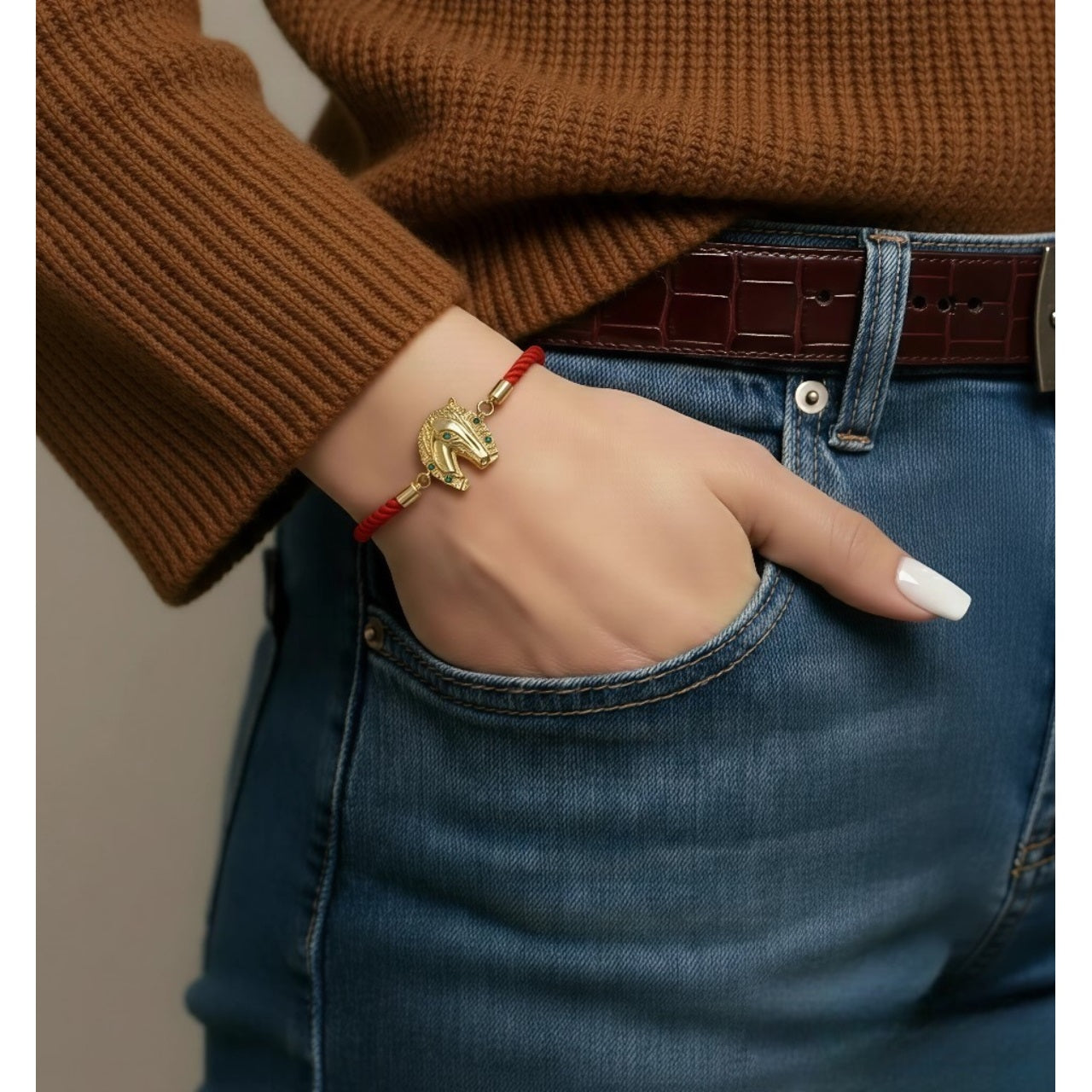 Pulsera para Mujer de Hilo Rojo con dije de Caballo