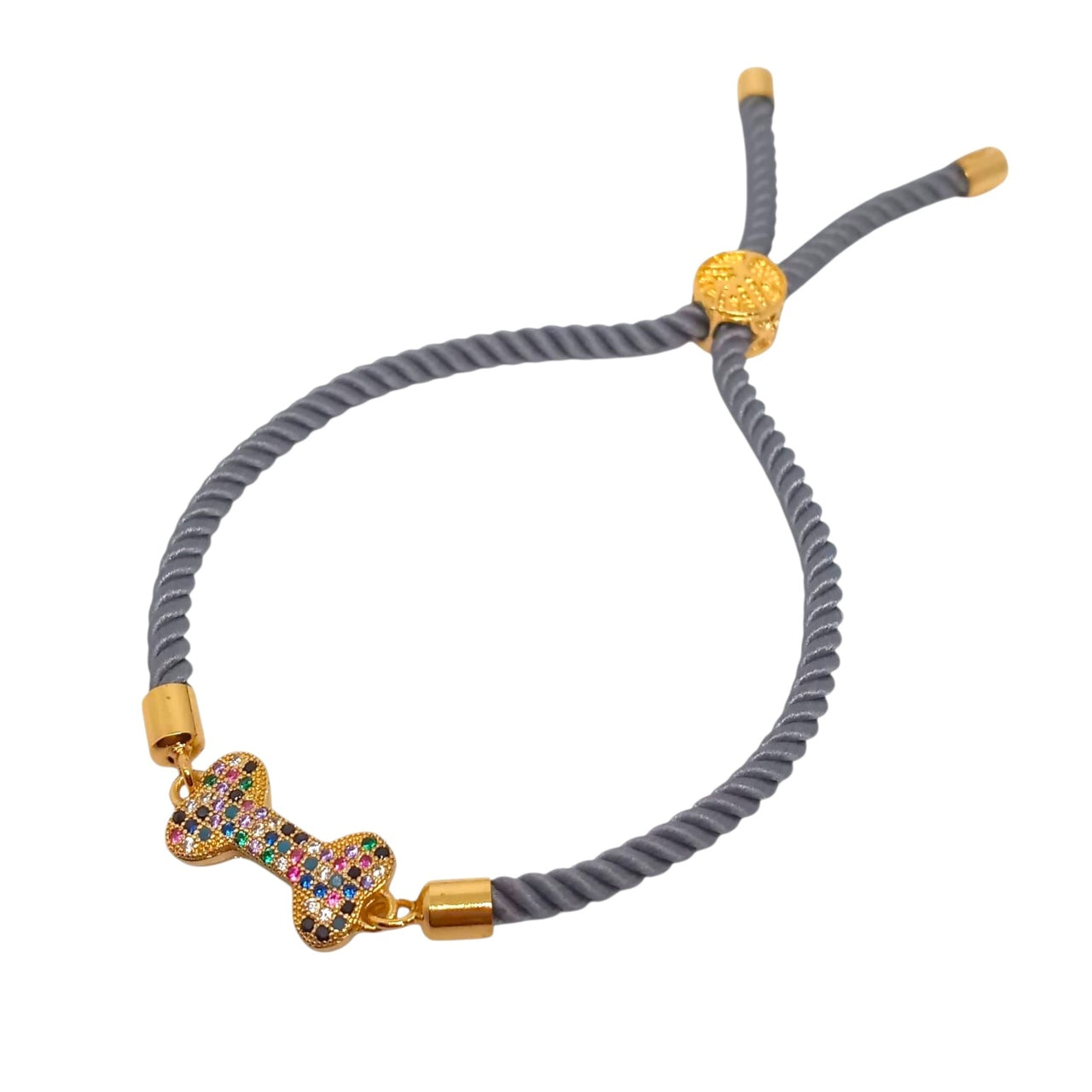 Pulsera para Mujer de cordón plata con dije de hueso de perro