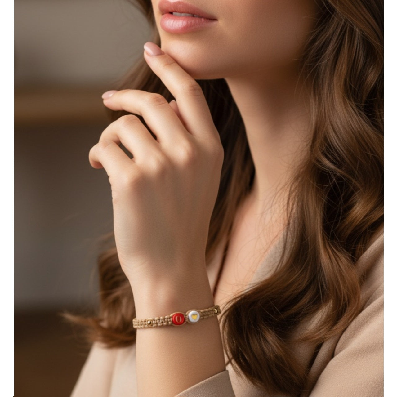 Pulsera Mujer Hilo con Letra Inicial O y Corazón de Joyas Lucyana