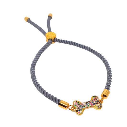 Pulsera para Mujer de cordón plata con dije de hueso de perro