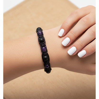 Pulsera Mujer Duo Místico Cuarzo Ónix y Amatista