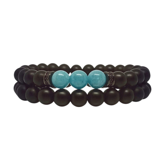 Pulsera Curativa Hombre Piedras Naturales Cuarzo Celeste
