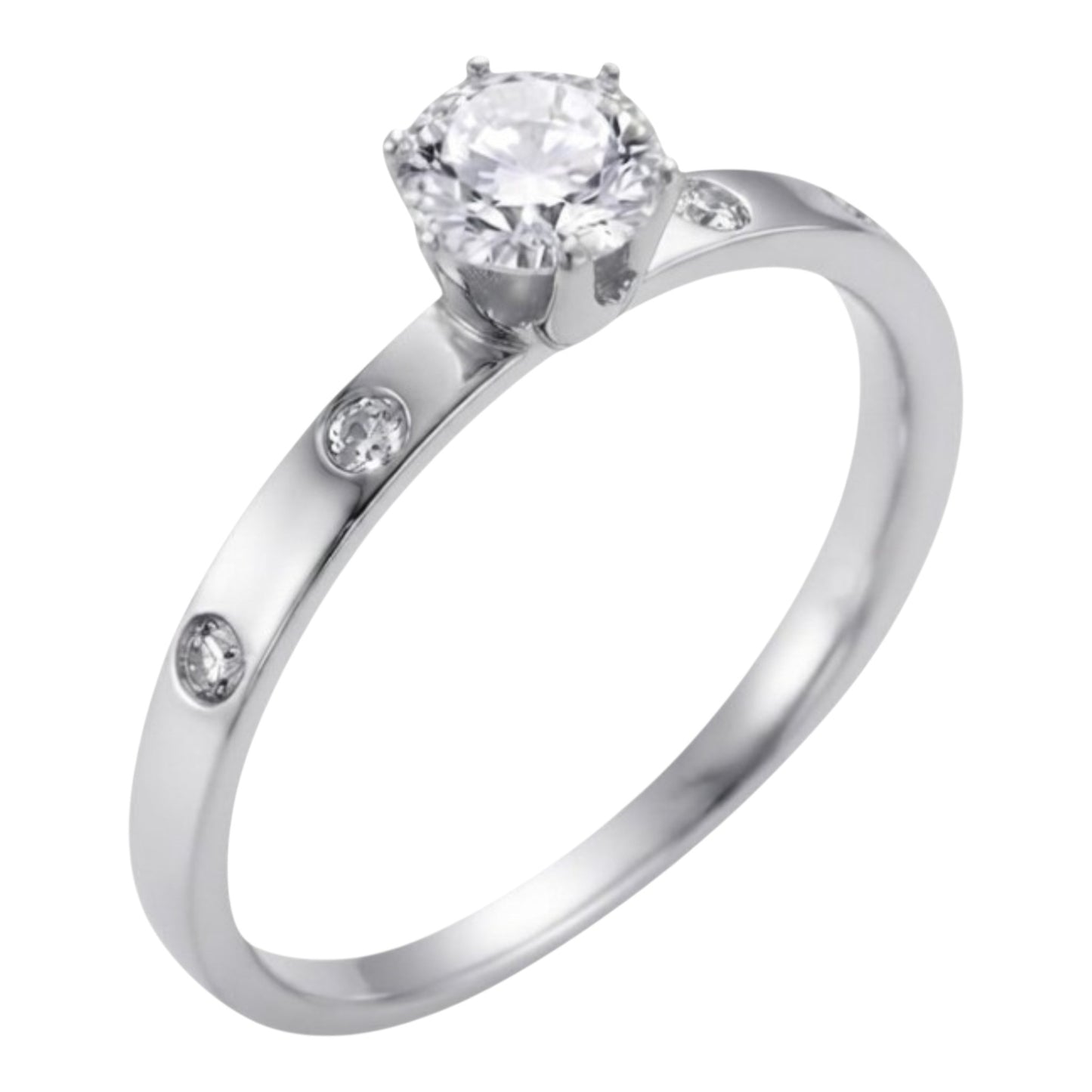 Anillo de Compromiso con Circonio Blanco y piedras laterales