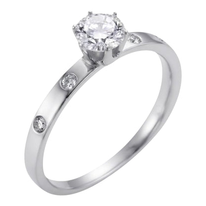 Anillo de Compromiso con Circonio Blanco y piedras laterales