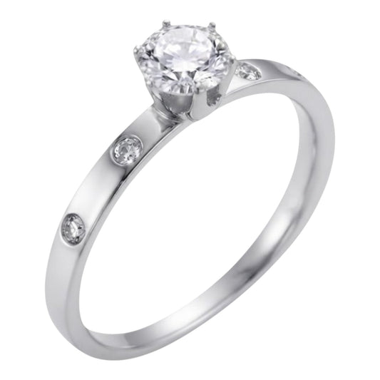 Anillo de Compromiso con Circonio Blanco y piedras laterales