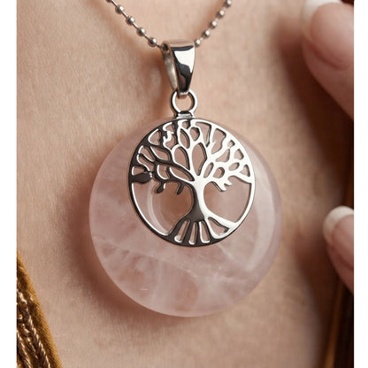 Collar Mujer Árbol de Vida con Cuarzo Rosa