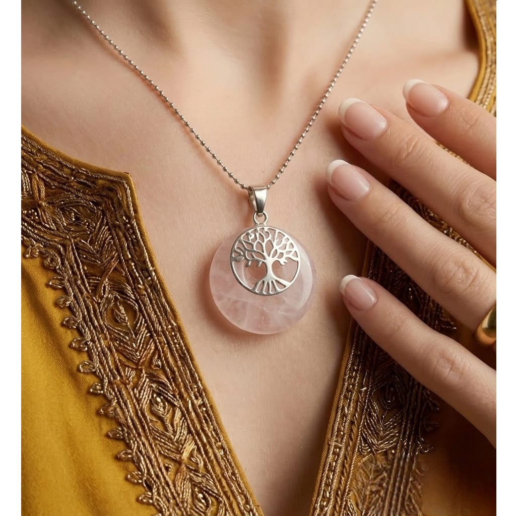 Collar Mujer Árbol de Vida con Cuarzo Rosa