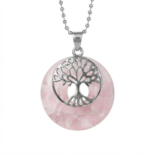 Collar Mujer Árbol de Vida con Cuarzo Rosa