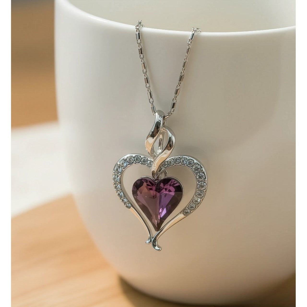 Collar Mujer Corazón Deslumbrante Púrpura de Joyas Lucyana